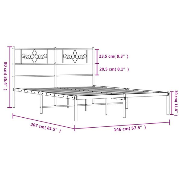 vidaXL Πλαίσιο Κρεβατιού με Κεφαλάρι Μαύρο 140 x 200 εκ. Μεταλλικό