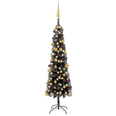 vidaXL Χριστουγεννιάτικο Δέντρο Προφωτ. Slim με Μπάλες Μαύρο 210εκ