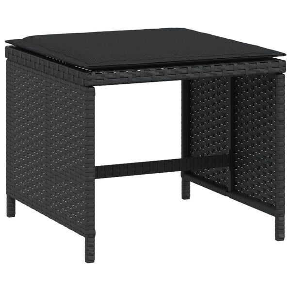 vidaXL Σκαμπό Κήπου 4 τεμ. Μαύρα 40x40x35 Συνθετικό Ρατάν με Μαξιλάρια