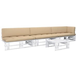 vidaXL Σαλόνι από Παλέτες 4 τεμ. Λευκό Εμποτ. Ξύλο Πεύκου με Μαξιλάρια