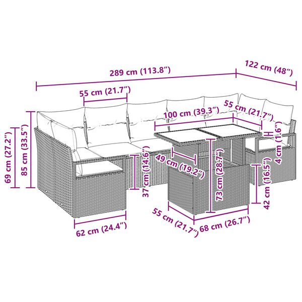 vidaXL Σετ Καναπέ Κήπου με μαξιλάρι 8 pcs Μαύρο 100 x 55 x 73 εκ