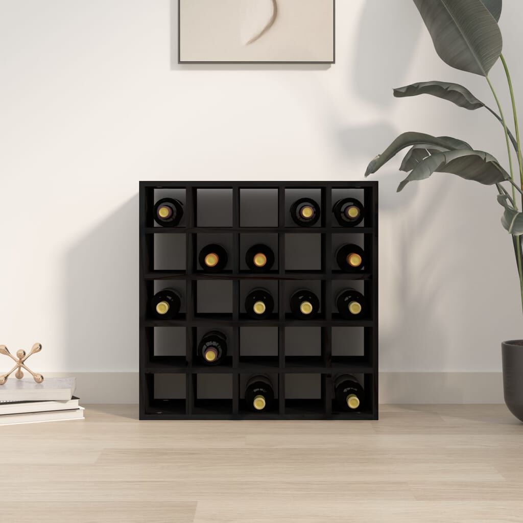 vidaXL Κάβα Κρασιών Μαύρη 56 x 25 x 56 εκ. από Μασίφ Ξύλο Πεύκου