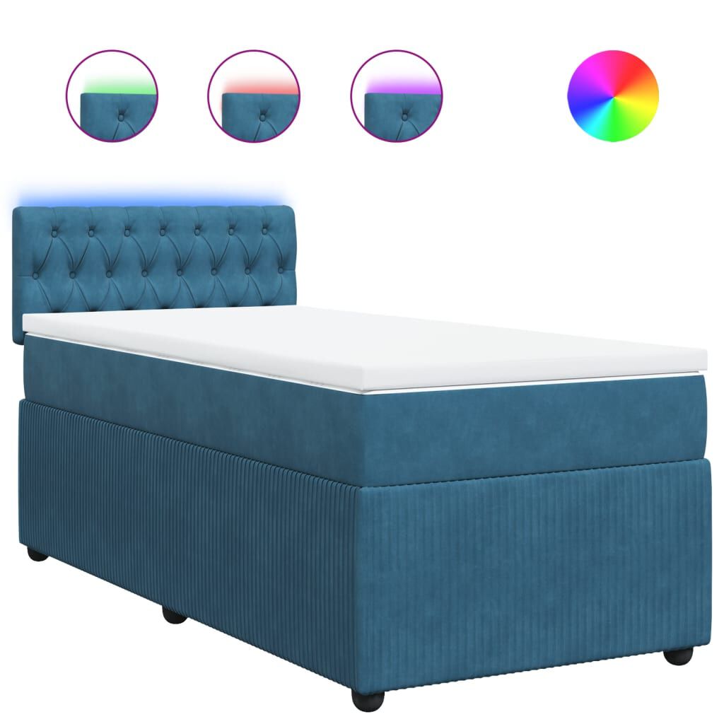 vidaXL Κρεβάτι Boxspring με Στρώμα Μπλε 100x200 εκ. Βελούδινο