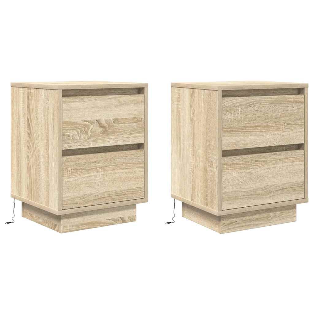 vidaXL Κομοδίνα με φώτα LED 2 τεμάχια Sonoma Oak 38x34x50 cm