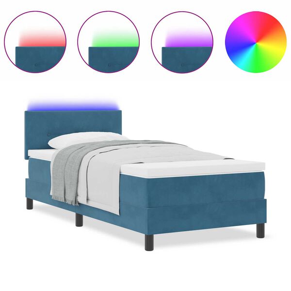 vidaXL Κρεβάτι Με Σπαστό Στρώμα & LED Μπλε Σκούρο 90x190 εκ. Βελούδο