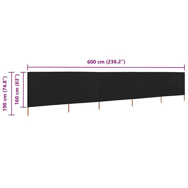 vidaXL Προστατευτικό Αέρα με 5 Πάνελ Μαύρο 600 x 160 εκ. Υφασμάτινο