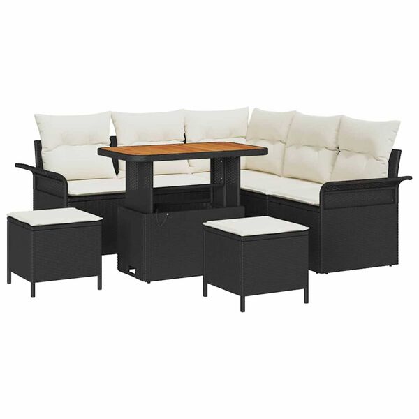vidaXL Σετ Καναπέ Κήπου Ρυθμιζόμενο ύψος 8 pcs Μαύρο συνθετικό ρατάν