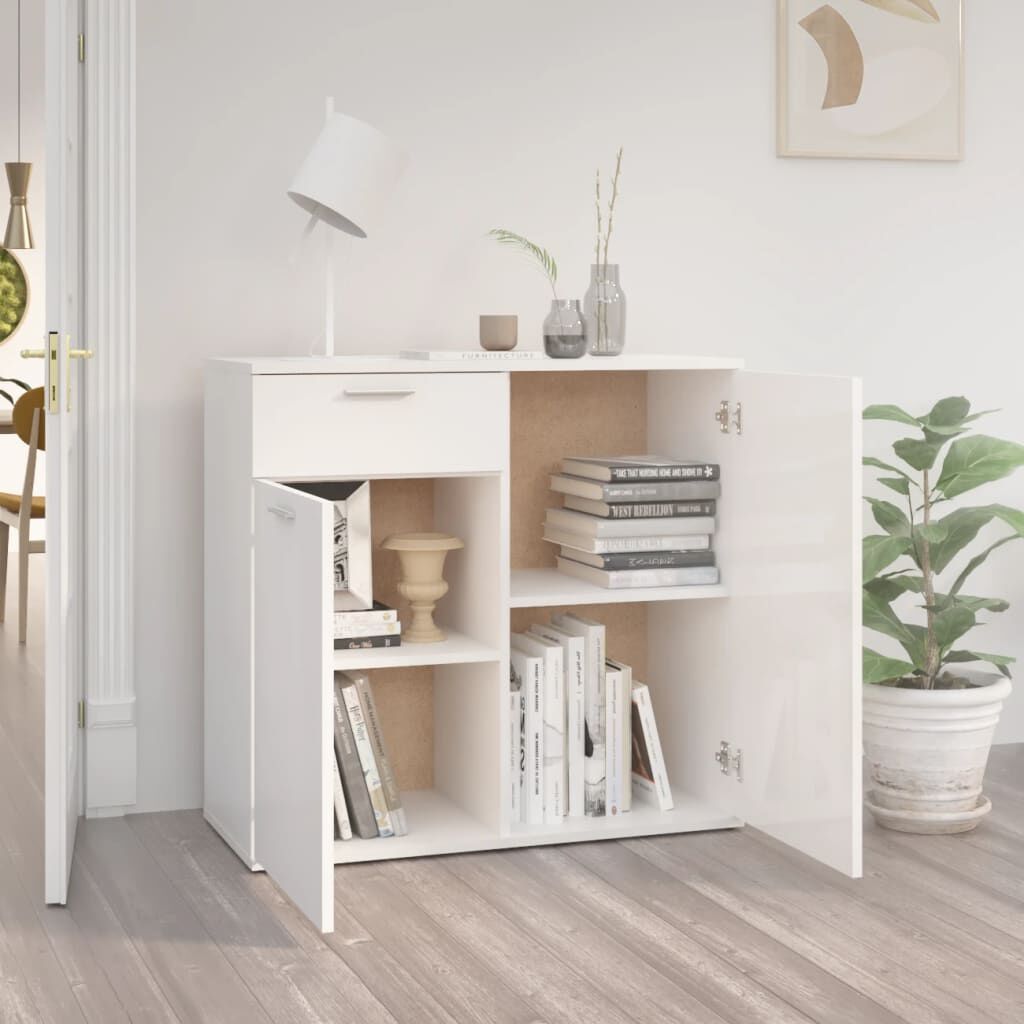vidaXL Ντουλάπι με Συρτάρι Γυαλιστερό Λευκό 80x36x75 εκ. Επεξ. Ξύλο