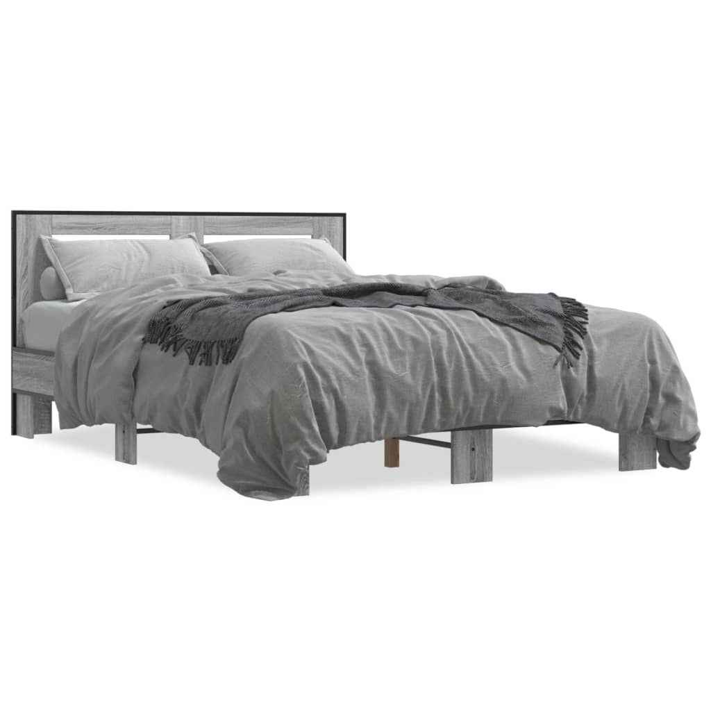 vidaXL Πλαίσιο Κρεβατιού Γκρι Sonoma 135x190 εκ. Επεξ. Ξύλο & Μέταλλο