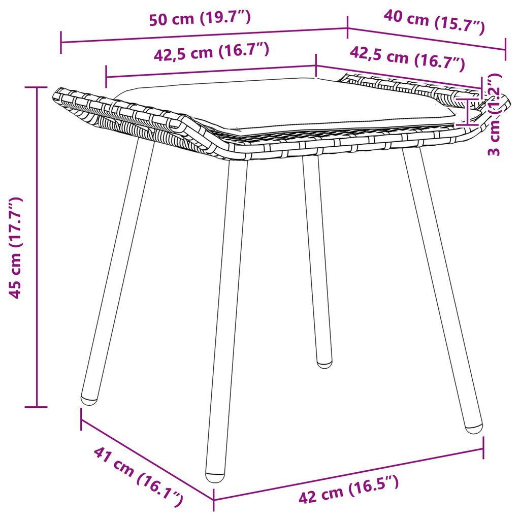 vidaXL Σκαμπό Κήπου 2 τεμαχίων Φυσικό 50x40x45 εκ Πολυ Ρατάν