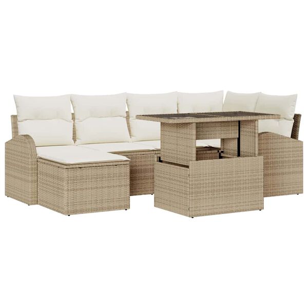 vidaXL Σετ Καναπέ Κήπου με αποθήκευση 7 pcs Μπεζ Πολυ ράταν