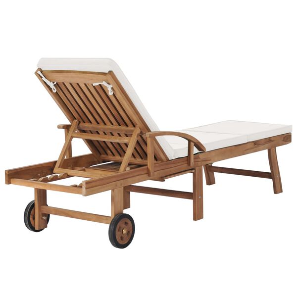 vidaXL Ξαπλώστρες Κρεμ από Μασίφ Ξύλο Teak με 2 τεμ. Μαξιλάρια
