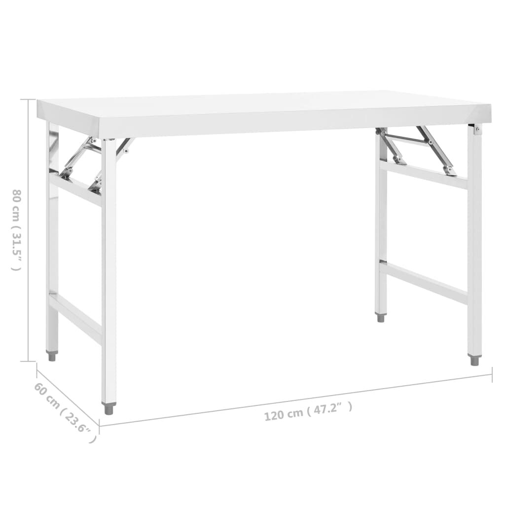 vidaXL Πάγκος Εργασίας Κουζίνας Πτυσσόμενος 120x60x80 εκ. Ανοξ. Ατσάλι