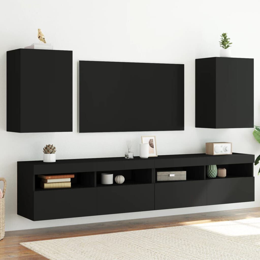 vidaXL Έπιπλα Τηλεόρασης Τοίχου 2 τεμ Μαύρα 40,5x30x60εκ Επεξ. Ξύλο