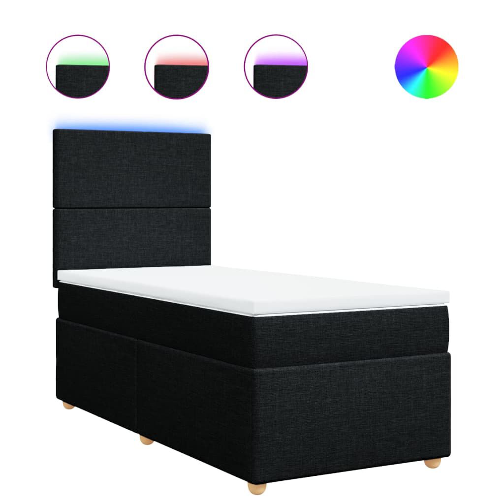 vidaXL Κρεβάτι Boxspring με Στρώμα Μαύρο 100 x 200 εκ. Υφασμάτινο