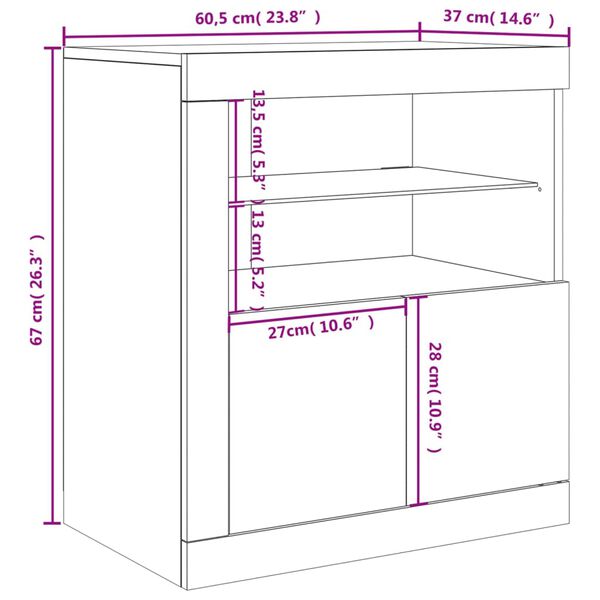 vidaXL Ντουλάπι με LED Καπνιστή Δρυς 60,5 x 37 x 67 εκ.