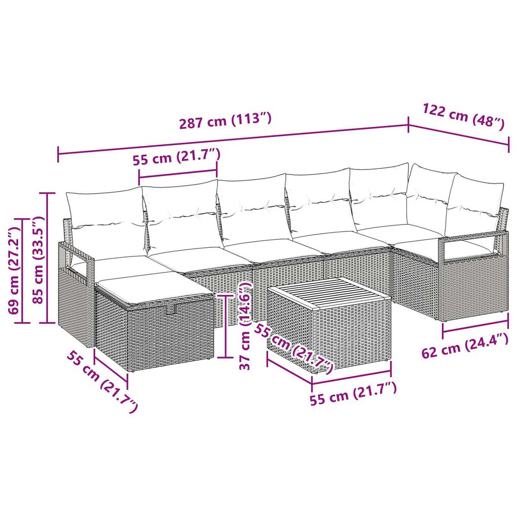 vidaXL Σετ Καναπέ Κήπου με μαξιλάρι 8 pcs Μαύρο Πολυ ράταν