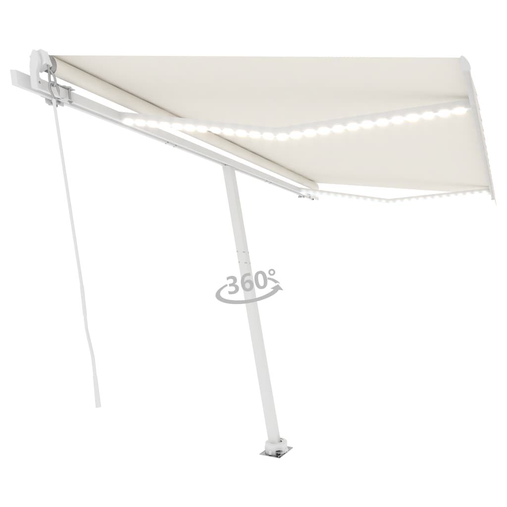 vidaXL Τέντα Συρόμενη Χειροκίνητη με LED Κρεμ 400 x 350 εκ.