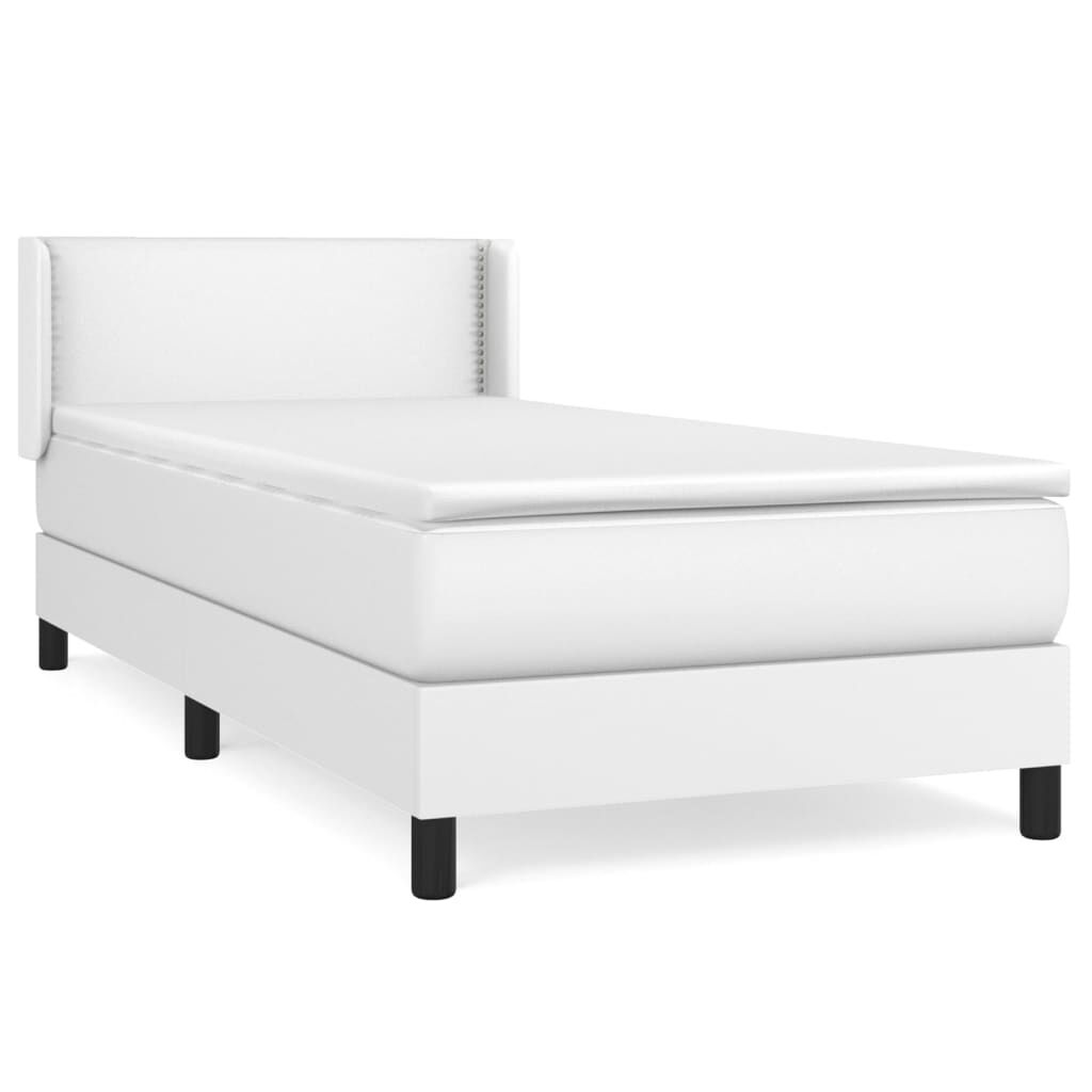 vidaXL Κρεβάτι Boxspring με Στρώμα Λευκό 90x200εκ. από Συνθετικό Δέρμα