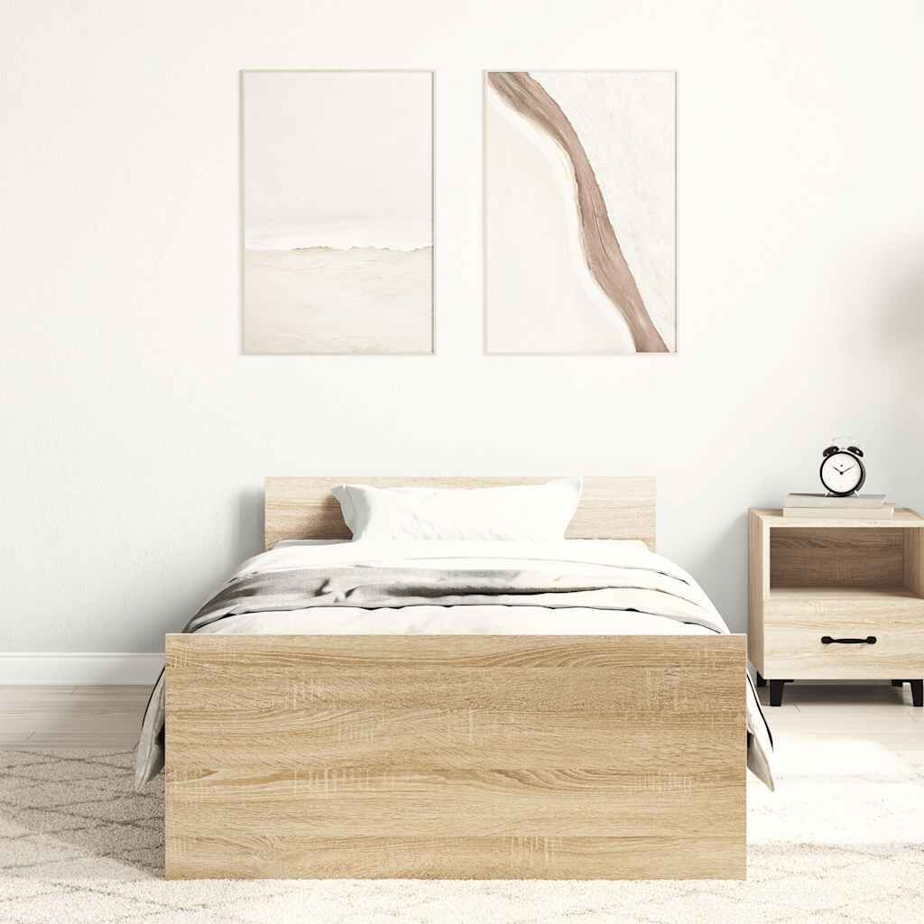 vidaXL Πλαίσιο Κρεβ. Χωρ. Στρώμα Sonoma Δρυς 90x200 εκ. Επεξ. Ξύλο