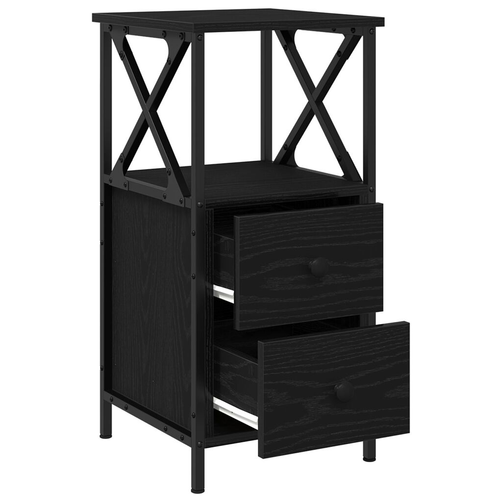 vidaXL Μαύρο Κομοδίνο από Δρύς 34x35,5x70 εκ.