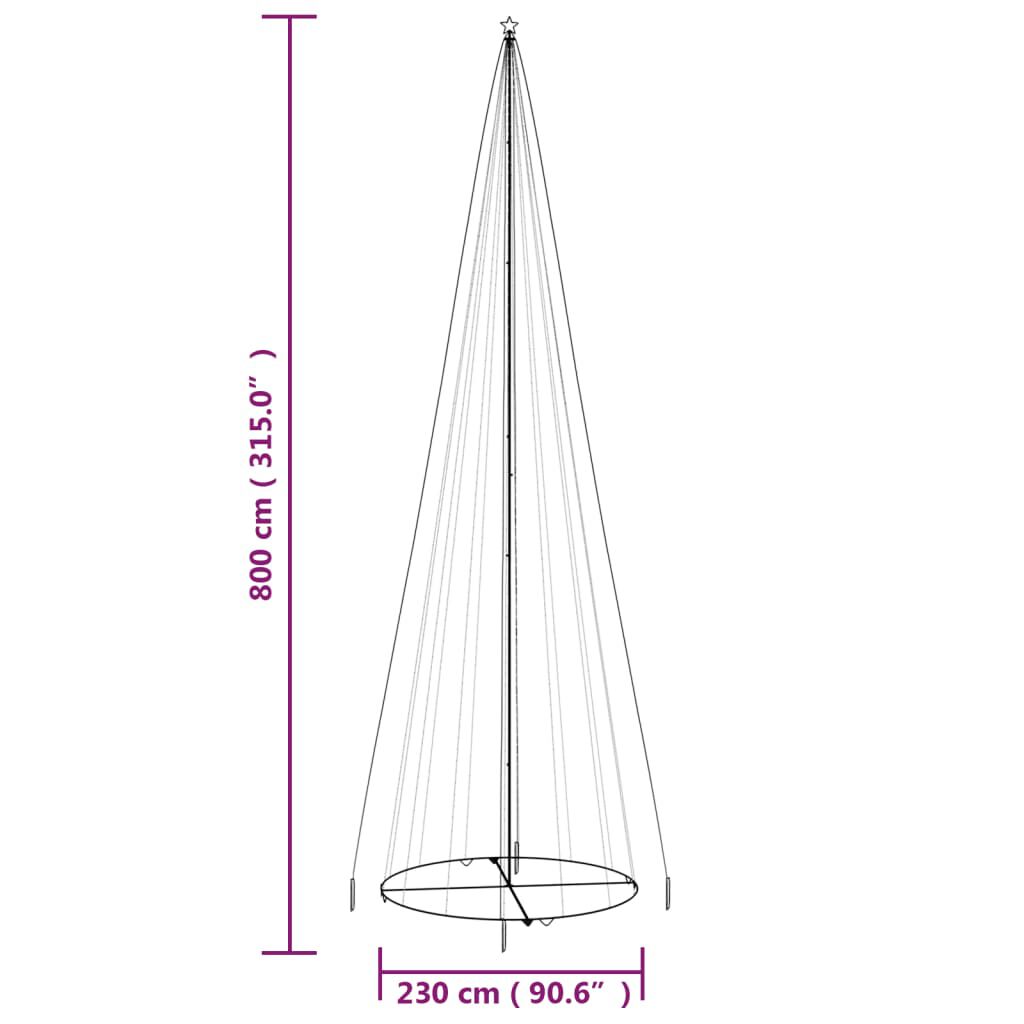 vidaXL Χριστουγεννιάτικο Δέντρο Κώνος 1134 LED Πολύχρωμο 230x800 εκ.