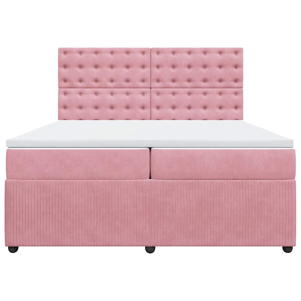 vidaXL Κρεβάτι Boxspring με Στρώμα Ροζ 200x200 εκ. Βελούδινο