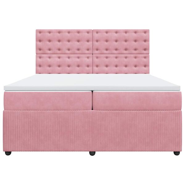 vidaXL Κρεβάτι Boxspring με Στρώμα Ροζ 200x200 εκ. Βελούδινο