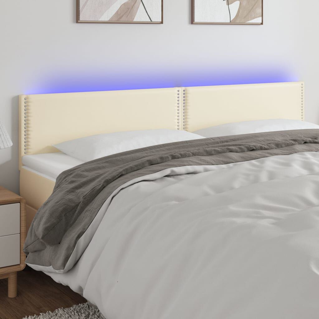 vidaXL Κεφαλάρι Κρεβατιού LED Κρεμ 200x5x78/88 εκ. από Συνθετικό Δέρμα