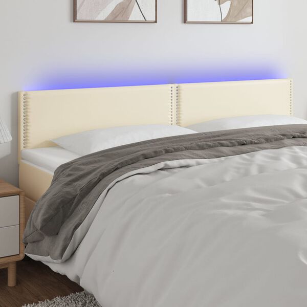 vidaXL Κεφαλάρι Κρεβατιού LED Κρεμ 200x5x78/88 εκ. από Συνθετικό Δέρμα