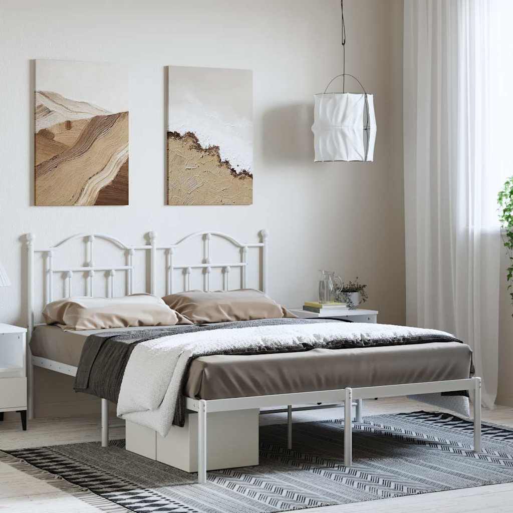vidaXL Πλαίσιο Κρεβατιού με Κεφαλάρι Λευκό 150 x 200 εκ. Μεταλλικό