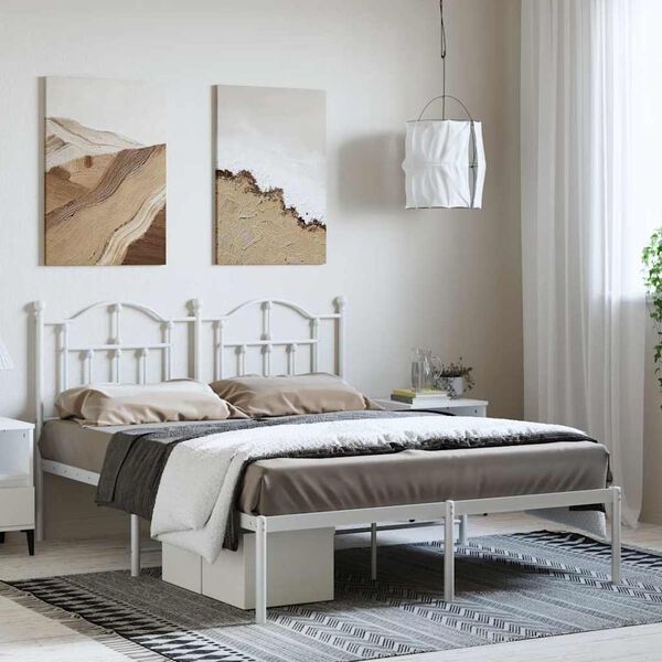 vidaXL Πλαίσιο Κρεβατιού με Κεφαλάρι Λευκό 150 x 200 εκ. Μεταλλικό
