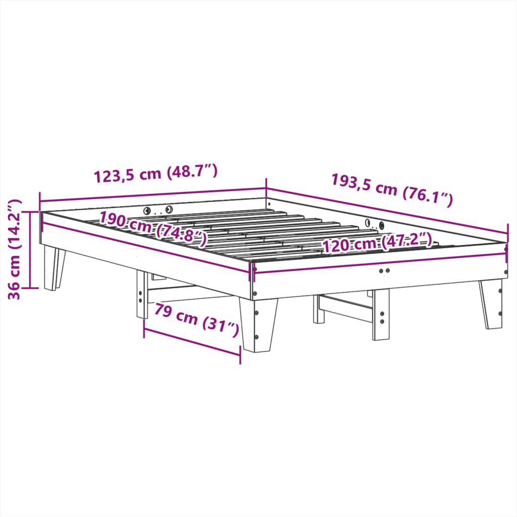 vidaXL Σκελετός Κρεβ. Χωρίς Στρώμα Λευκό 120x190 εκ Μασίφ Πεύκο