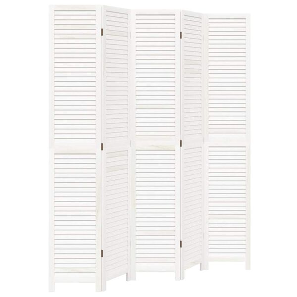 vidaXL Διαχωριστικό Χώρου με 5 Πάνελ Λευκό από Μασίφ Ξύλο Παυλώνιας