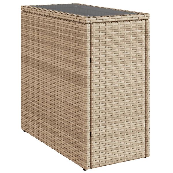 vidaXL Τραπέζι Κήπου με Γυάλινη Επιφ. Μπεζ 58x27,5x55 εκ. Συνθ. Ρατάν
