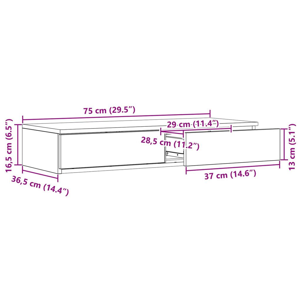 vidaXL Συσκευές Κρεβατιού από Καπνιστό Δρυ 75x36,5x16,5 εκ. Φτιαγμένο από ξύλο