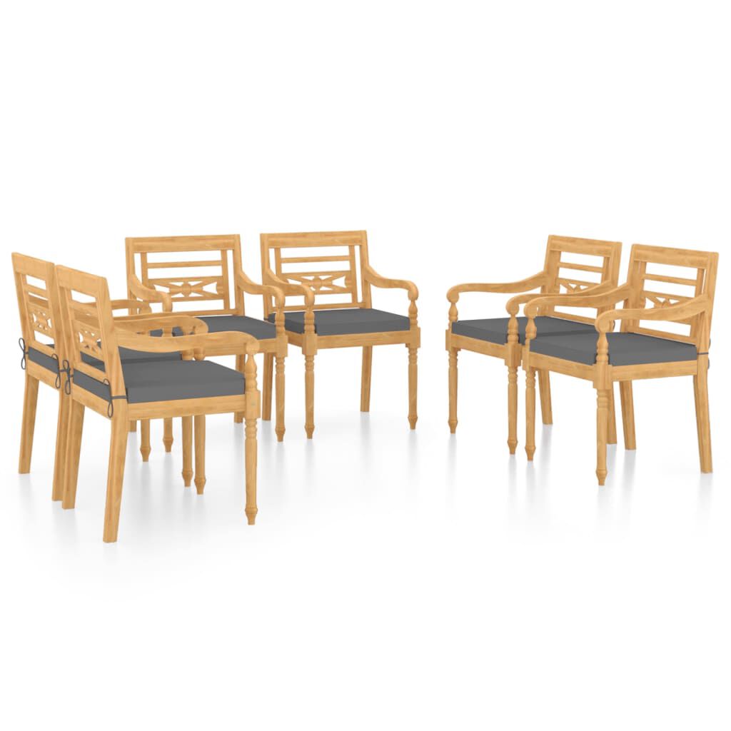 vidaXL Καρέκλες Batavia 6 τεμ. από Μασίφ Ξύλο Teak με Μαξιλάρια