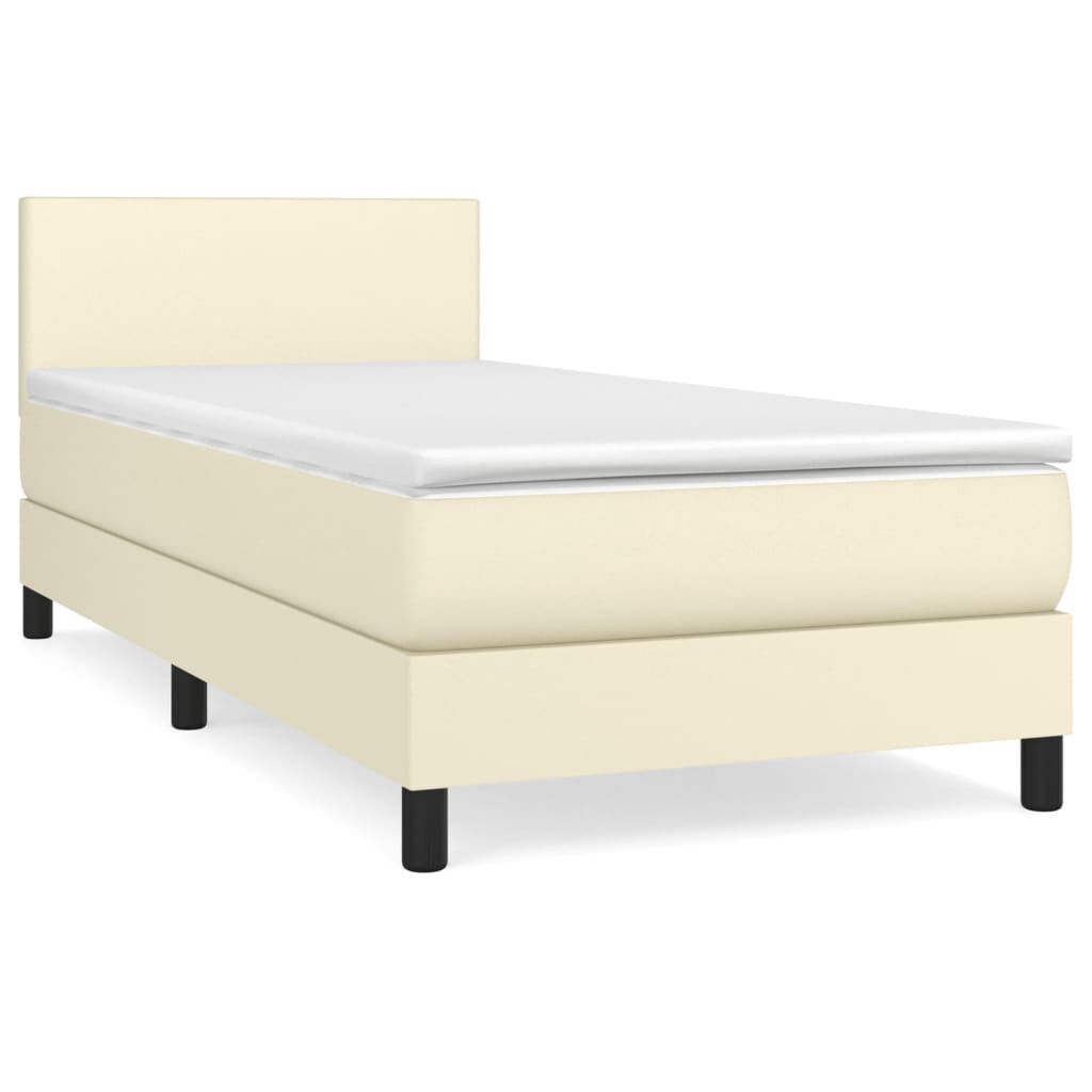 vidaXL Κρεβάτι Boxspring με Στρώμα Κρεμ 100x200εκ. από Συνθετικό Δέρμα
