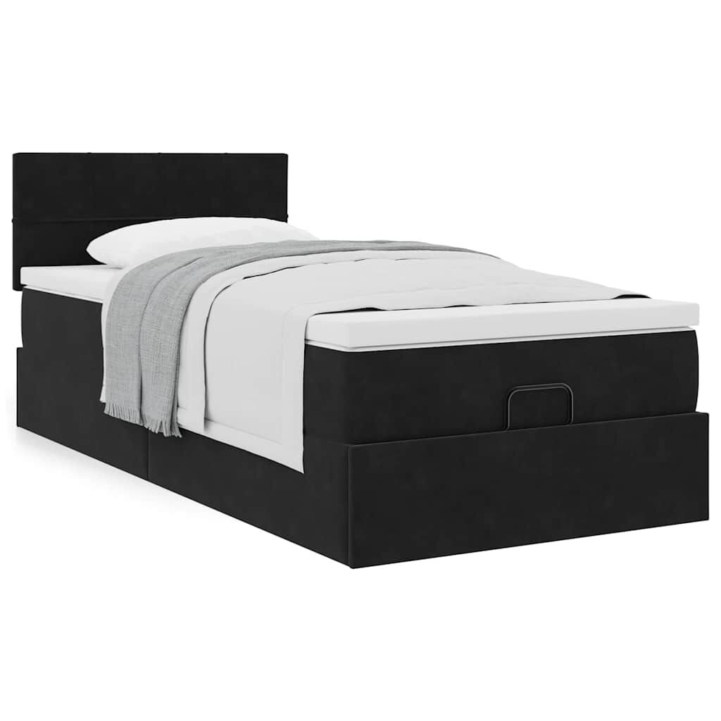 vidaXL Οθωμανικό κρεβάτι με στρώμα Μαύρο 90x190cm Velvet