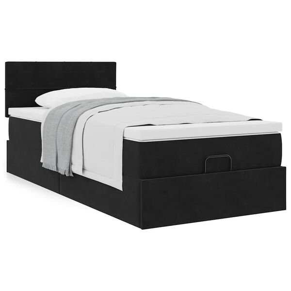 vidaXL Οθωμανικό κρεβάτι με στρώμα Μαύρο 90x190cm Velvet