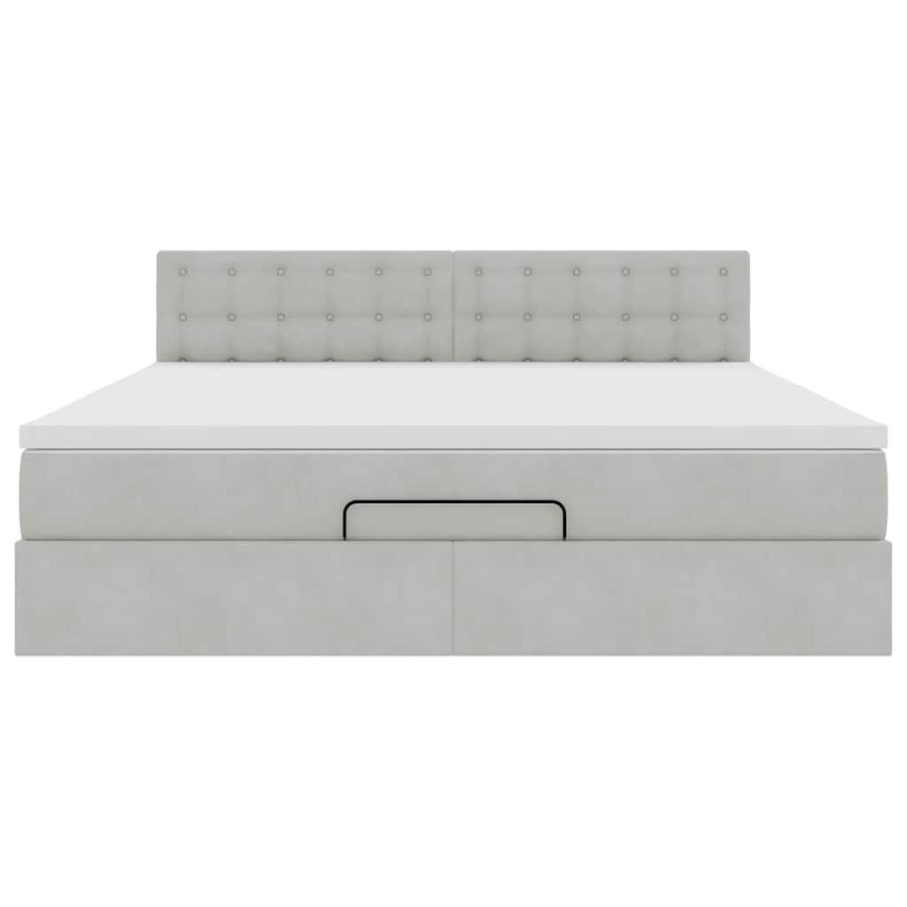 vidaXL Οθωμανικό κρεβάτι με στρώμα&LEDs Ανοιχτό γκρι 160x200cm Βελούδο