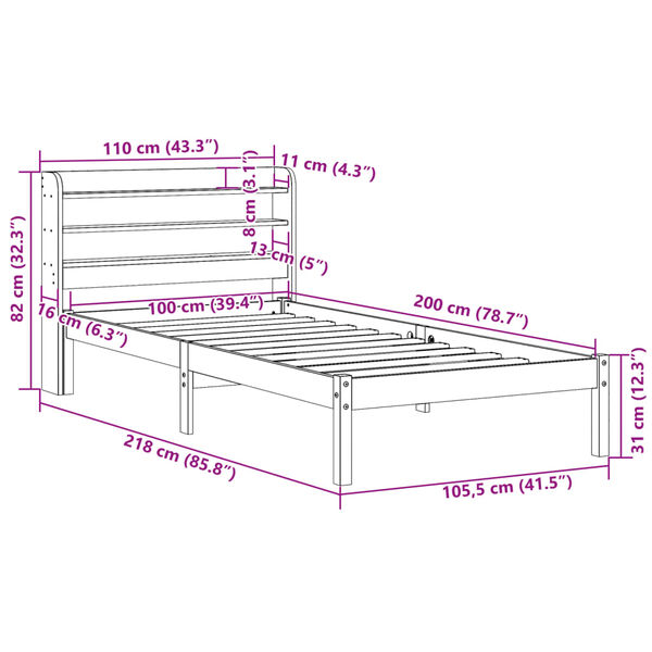 vidaXL Σκελετός Κρεβατιού Χωρίς Στρώμα Λευκό 100x200 εκ. Μασίφ Πεύκο