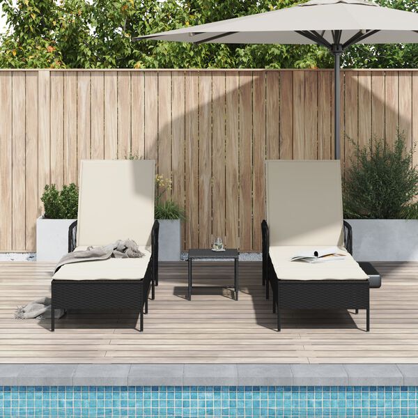 vidaXL Ξαπλώστρα 2 pcs Μαύρο 35 x 35 x 32 εκ. συνθετικό ρατάν