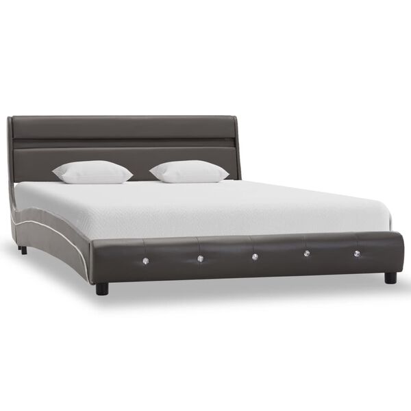 vidaXL Πλαίσιο Κρεβατιού με LED Γκρι 140x200 εκ. από Συνθετικό Δέρμα