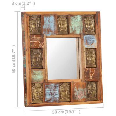 vidaXL Καθρέφτης Σχέδιο Βούδας 50 x 50 εκ. Μασίφ Ανακυκλωμένο Ξύλο
