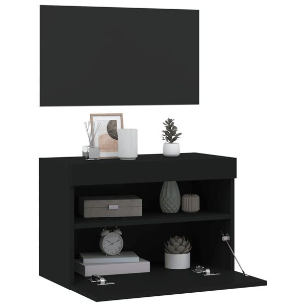 vidaXL Έπιπλο Τοίχου Τηλεόρασης με LED Μαύρο 60x30x40 εκ.