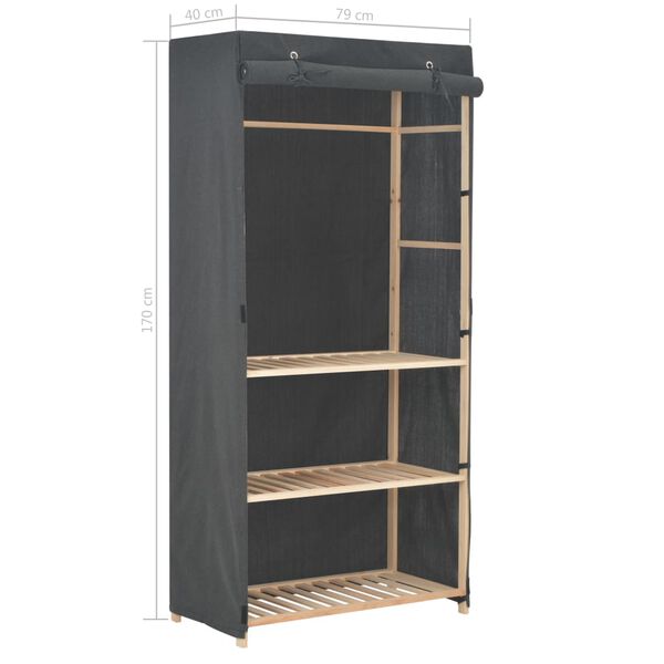 vidaXL Ντουλάπα με 3 Ράφια Γκρι 79 x 40 x 170 εκ. Υφασμάτινη