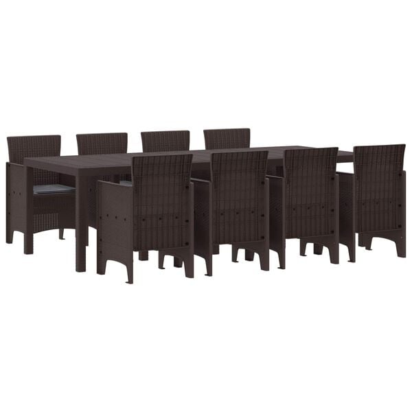 vidaXL Σέτ φαγητού για κήπο 9 pcs Καφέ Rattan Polt