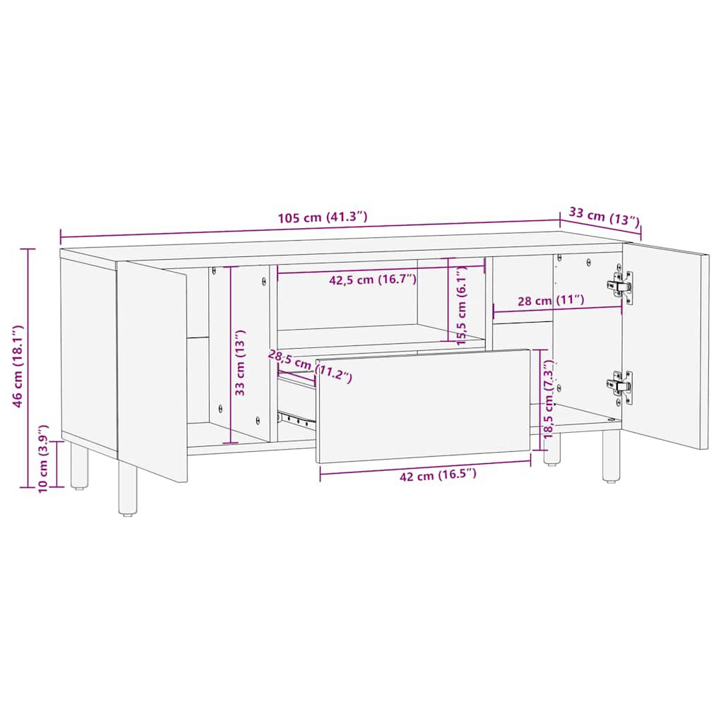 vidaXL Ντουλάπι τηλεόρασης καφέ 105x33x46 cm από μασίφ ξύλο Mango