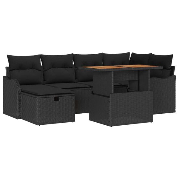vidaXL Σετ Καναπέ Κήπου με μαξιλάρι 7 pcs Μαύρο Πολυ ράταν